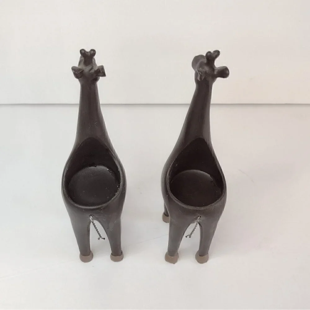 Set Of Brown Resin Giraffe Tealight Candle Holders Africa African Safari